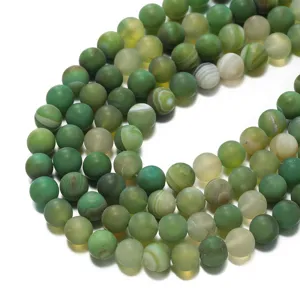Cuentas de piedra preciosa de ágata verde mate con bandas naturales para joyería DIY.