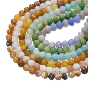 Cuentas de ágata bandeada esmerilada natural, cuentas sueltas de piedra preciosa mate para joyería.