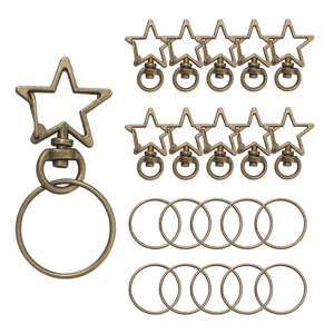 Ensemble de mousquetons étoile et anneaux porte-clés bronze pour breloques de sacs DIY
