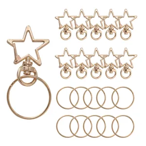 Ensemble de mousquetons à ressort étoile dorée et anneaux de clés accessoire de bricolage.