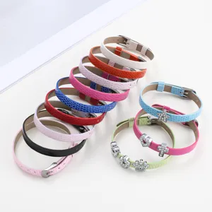 Adjustable snakeskin PU wristband 8mm multi-color DIY bracelet accessory for charms