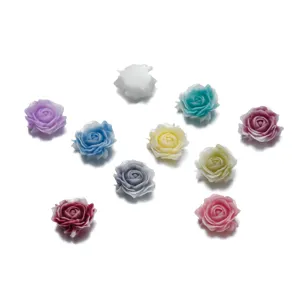 Primo piano di cabochon di rose in resina colorata, perfetti per nail art e piccoli lavori.