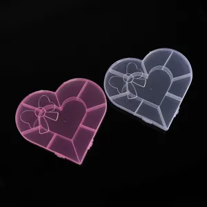 Scatola portaoggetti in plastica a forma di cuore con fiocco, organizer per perline rosa.