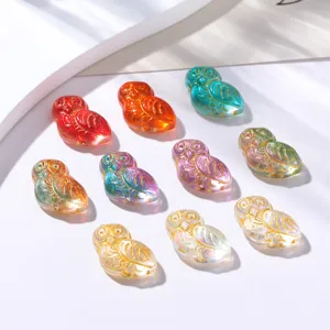 Perles hibou transparentes colorées dorées, perçage droit 3D fabrication de bijoux.