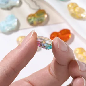 Perle de chouette transparente irisée et peinte en or, perle de bijouterie DIY colorée.