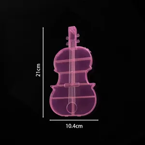 Scatola di immagazzinaggio in plastica a forma di violino rosa trasparente per perle