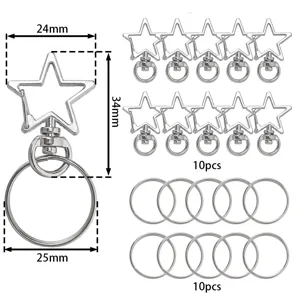Ensemble de porte-clés mousqueton étoile et anneaux en alliage accessoires DIY 10pcs