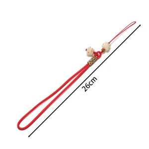 Schattige gelukskat rood geweven telefoonkoord 26cm anti-verlies hangende ketting band