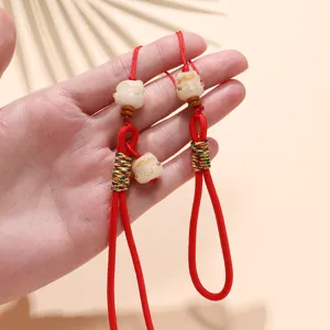 Schattige gelukskat telefoon lanyard rode geweven handriem handgemaakte charm accessoires