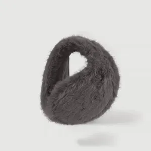 Winter warm plush earmuffs for men and women, dark grey soft fleece windproof ear muffs.
