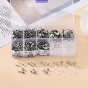 Kit per orecchini in acciaio inossidabile 10 scomparti perni piatti e chiusure fai da te