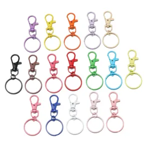 Colorful zinc alloy swivel keychain lobster clasp with split ring for DIY bag accessories.