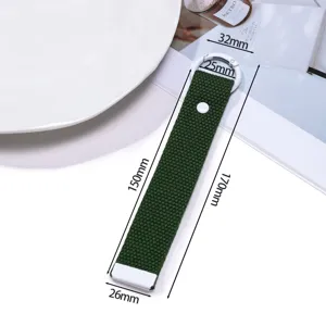 Green woven keychain strap with metal snap hook, minimalist bag pendant and schoolbag accessory.