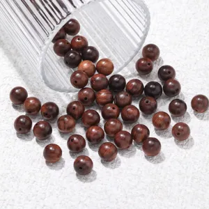 Natural Burmese rosewood loose beads, uncolored round wood beads for DIY bracelets and crafts.