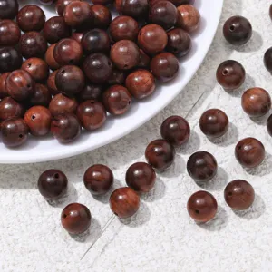 Natural Burmese pear wood loose beads round DIY bracelet Buddha spacer beads craft detail