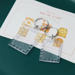 Transparent acrylic blank photo frame keychain metal ring DIY pendant bag accessory
