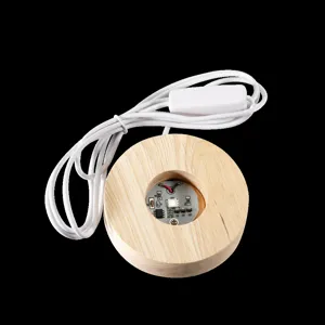 Socle lumineux en bois LED pour boule de cristal, support d'affichage avec cordon USB.