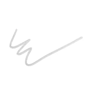 Silver metallic marker pen stroke detail, smooth shimmering handwriting ink swatch on white.
