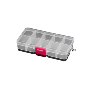 Boîte de rangement en plastique transparent avec 10 compartiments et boucle rose pour petits