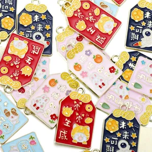 DIY Emaille Omamori Amulett Anhänger Glücksbringer für Schmuckherstellung 5 Stk.