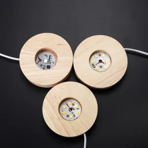 Socle lumineux LED en bois support de lampe rond pour veilleuse boule de cristal