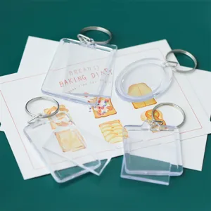 Clear acrylic blank photo frame keychain set with cute bread illustration insert cards.