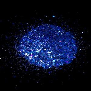 Blue glitter nail sequins hexagonal sparkly flakes for stunning nail art and craft DIY.