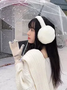 White plush winter earmuffs for women cute warm windproof cozy soft outdoor ear warmers
