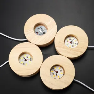 Socle lumineux LED en bois pour boule de cristal veilleuse présentoir avec câble USB.