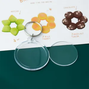 Transparent acrylic blank photo frame keychain with metal ring for custom diy picture gifts.
