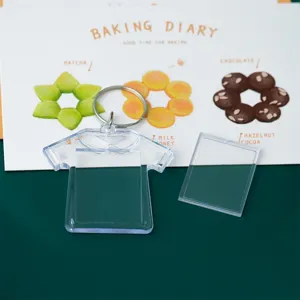 Transparent acrylic t-shirt photo frame keychain, blank DIY insert key ring gift for kids.