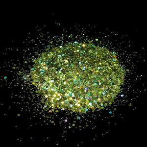 Green holographic nail glitter flakes hexagonal sequins for sparkling nail art and DIY decoration