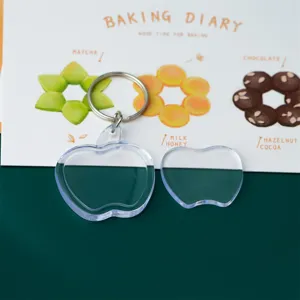 Clear acrylic apple keychain blank photo frame DIY key ring cute bag charm gift accessory