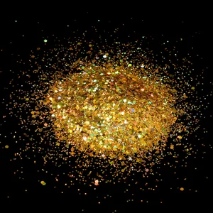 Holographic nail glitter flakes hexagon gold sparkling dust for nail art decoration shiny.