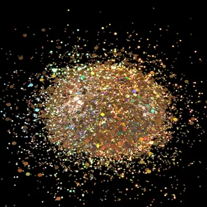Holographic nail art glitter sequins hexagonal gold flash powder for gorgeous manicures.