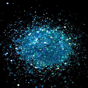 Blue hexagonal glitter sequins for nail art and crafts decorations crystal detail view.