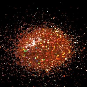 Holographic copper nail glitter powder hexagonal sequins flash details for creative nail art design.