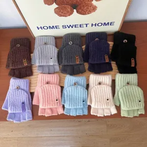 Chic knit convertible fingerless gloves for women, warm winter thermal half-finger mittens.