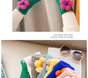 Winter knitted fingerless gloves for women with cute 3d sunflower decoration warm cozy