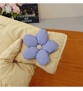 Thickened winter warm gloves featuring purple 3D flower decor and snowflake embroidery for women.