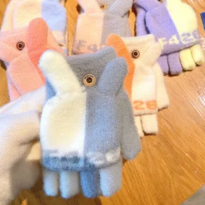 Women winter cute convertible fuzzy knit gloves touch screen warm flip top mittens new