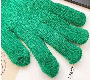 Green knitted fingerless gloves for winter warm touch screen comfort solid style fashion accessory