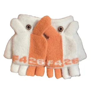 Women winter cute fingerless flip-top warm knit gloves for student writing cycling touch screen thick