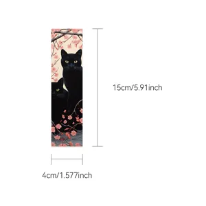 Japanese style black cat paper bookmark detail showing product height and width dimensions.