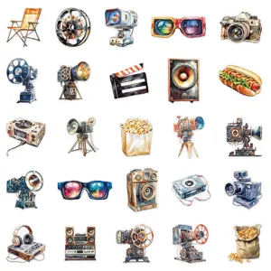 Vintage filmprojector PET stickers waterdicht DIY decoratieve stickers voor telefoonhoes kop