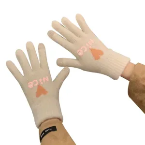 Winter warm knitted touch screen gloves cute love heart pattern full finger gloves for women