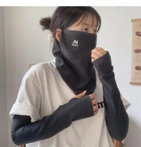 Maschera solare e maniche in seta di ghiaccio da donna, set protezione UV per guida all'aperto.