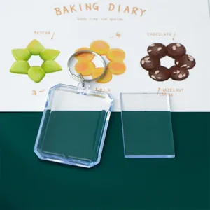 Clear acrylic blank photo frame keychain with metal ring, ideal for DIY custom gifts and photos.