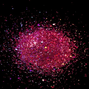 Holographic nail art glitter powder, hexagonal sequins for shimmering crafts and manicures.