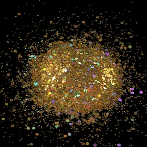 Gold holographic nail glitter flakes hexagonal sparkly sequins for DIY nail art decor